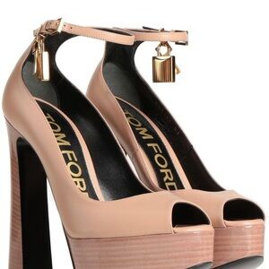 Tom Ford Nude Peep Toe Heels with Gold Lock